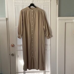 Beige Button-Down Long Shirt Dress